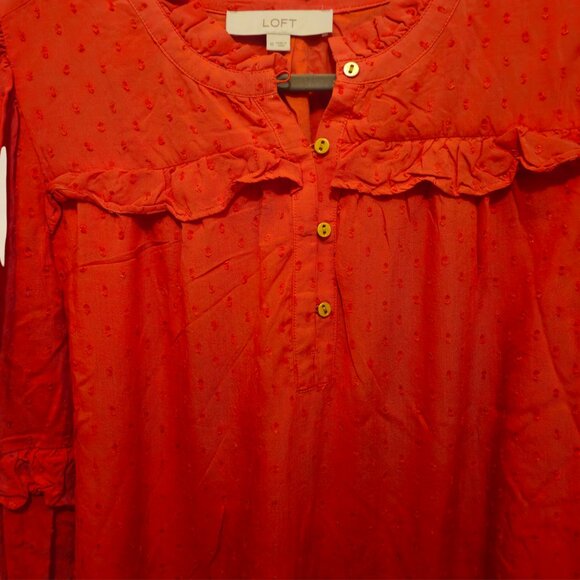 LOFT Ruffle Peasant Blouse | Bright Orange | Size M - Picture 2 of 4